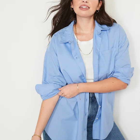 Old Navy Boyfriend Light Blue Button Down Shirt - Picture 2 of 6